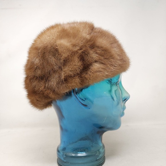 Mr D Womens Hat Vtg 1960s Light Brown Mink Fur Pillbox Mid Century Modern Luxury - Picture 4 of 9